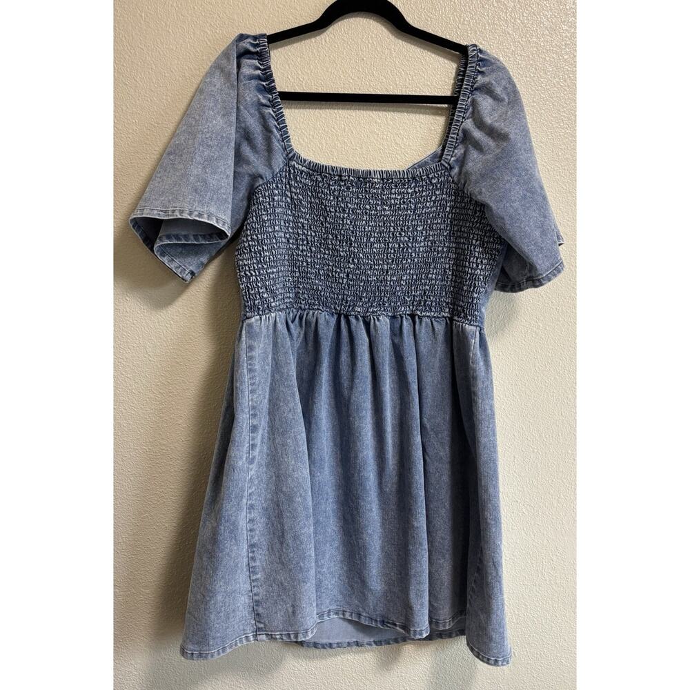 White Birch Light Denim V-Wire Mini Dress Plus Size 3X Western Festival Cowgirl - Picture 3 of 11